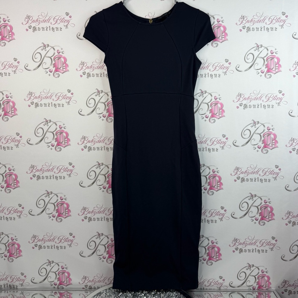 Felicity & Coco dress navy blue Black Cap Sleeve Midi Dress gold zipper back
